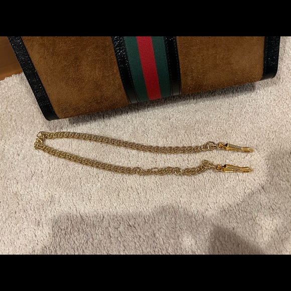 💯 Authentic Gucci Ophidia Brown Suede Cut Out Top Handle Shoulder Bag - Picture 7 of 12